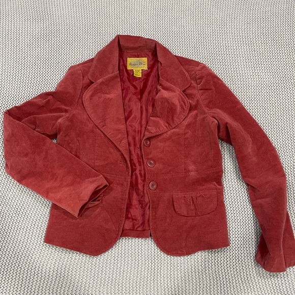 THRIFTED Banana Olive Suede Button Up Jacket/Blazer - Picture 1 of 3